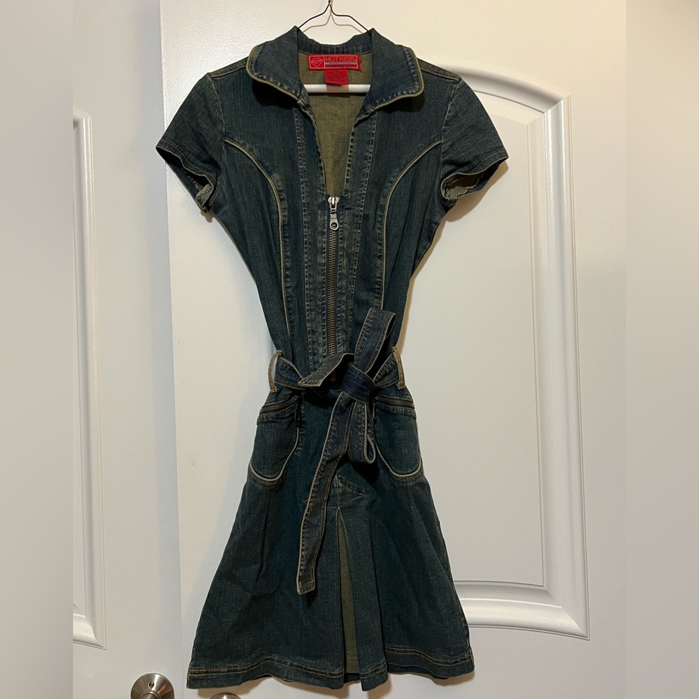 Denim romper dress by Hotkiss in size XS
